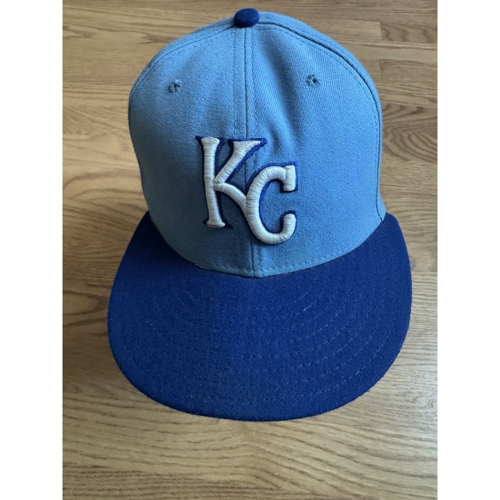 New Era 59FIFTY Kansas City Royals Cool Base Fitted Hat Blue Cap Size 7 3/8